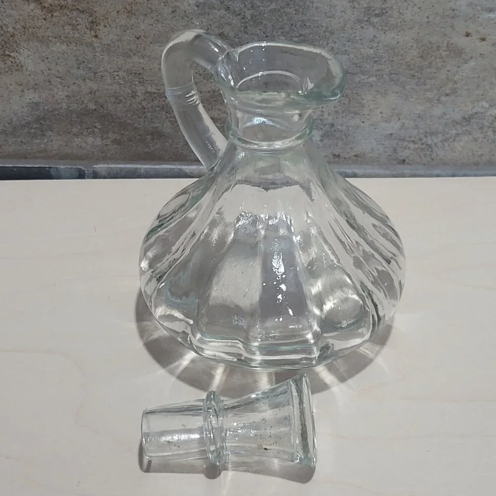 Vintage Crystal Clear Glass Cruets with Stopper Oil Vinegar Decanter